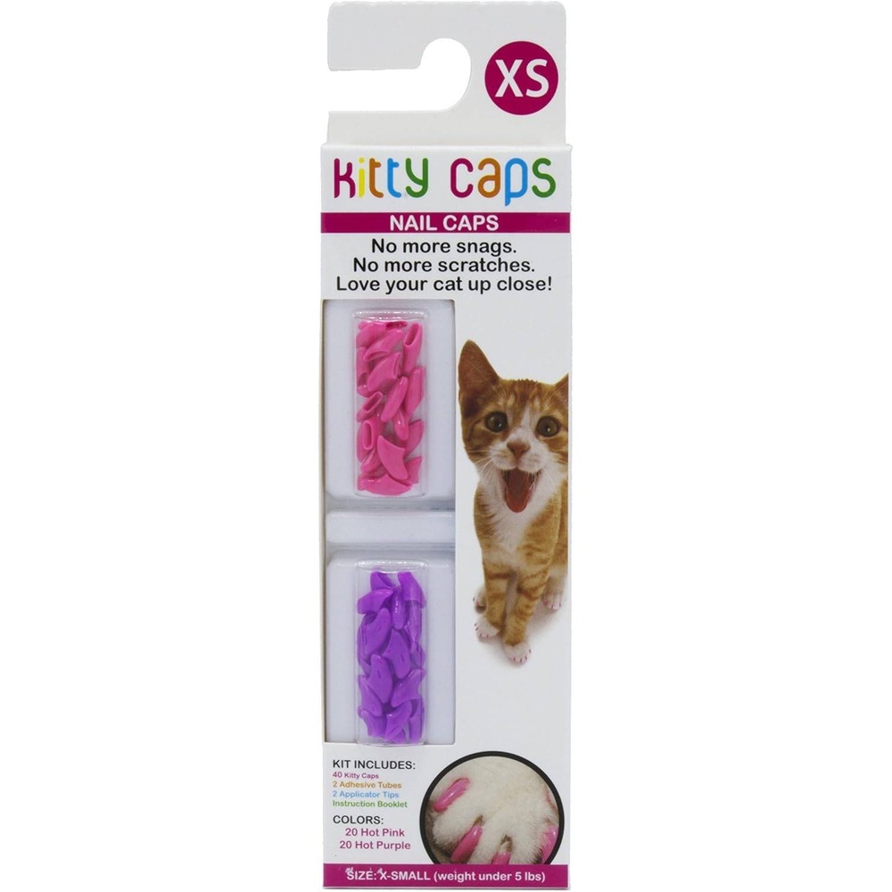 Kitty Caps Nail Caps for Cats Extra Small XS Pink & Purple under 5 lbs - 2 PACK!